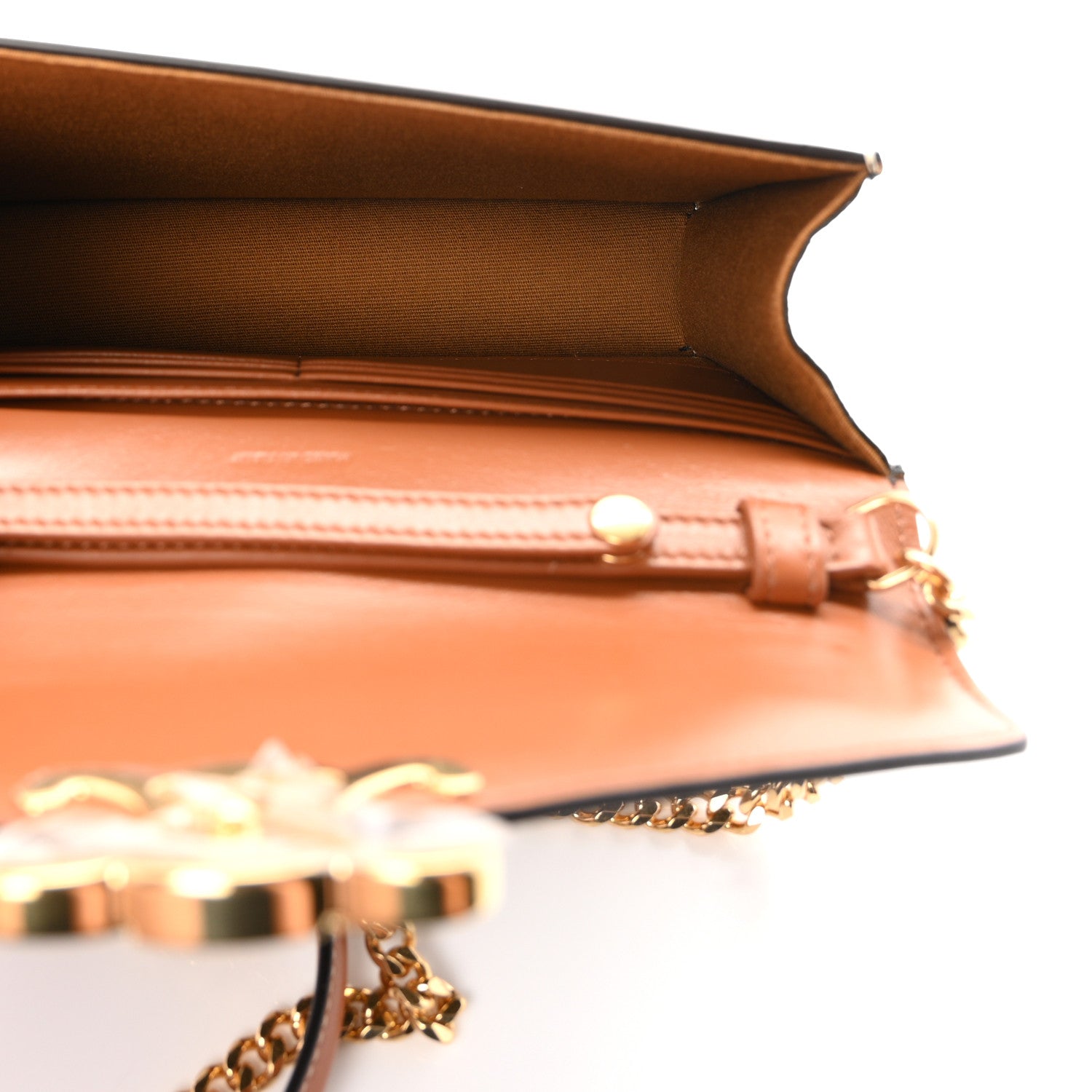 Celine Triomphe Canvas Calfskin Margo Wallet on Chain Tan 4 of 10