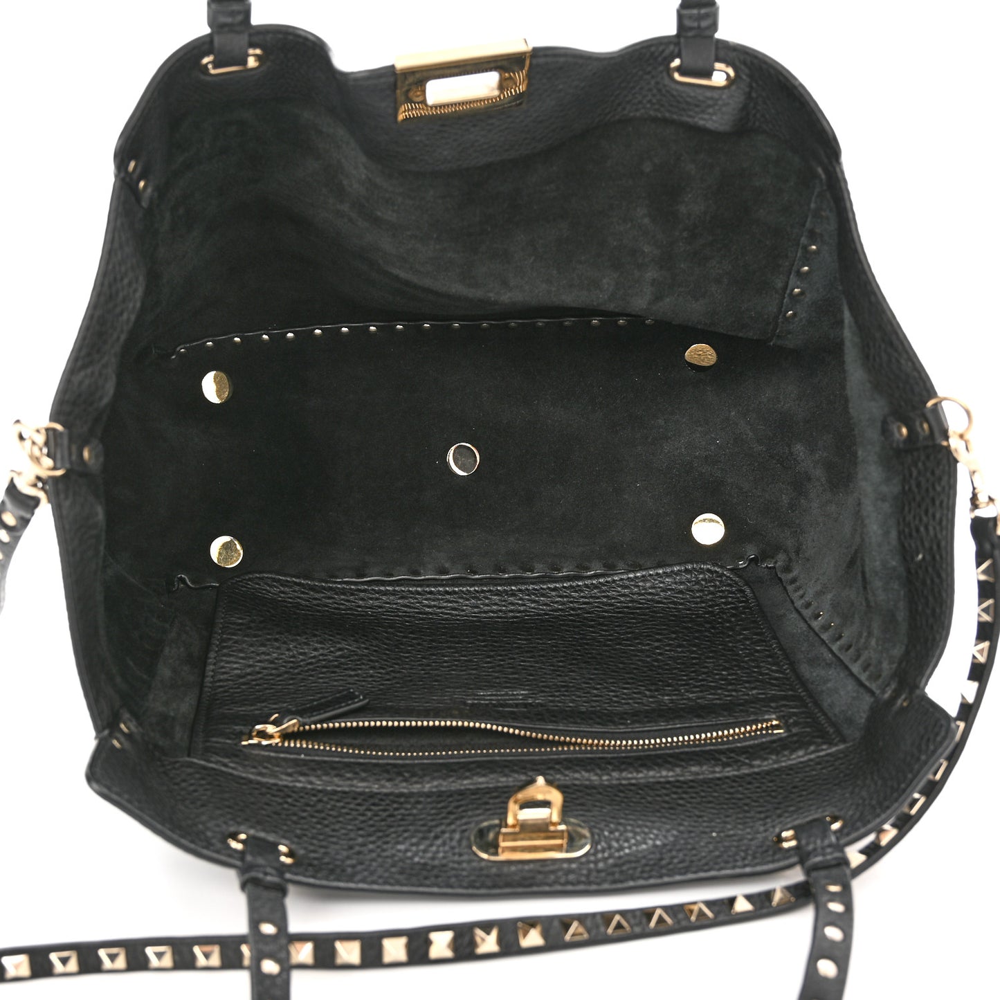 Pebbled Calfskin Medium Rockstud Tote Black