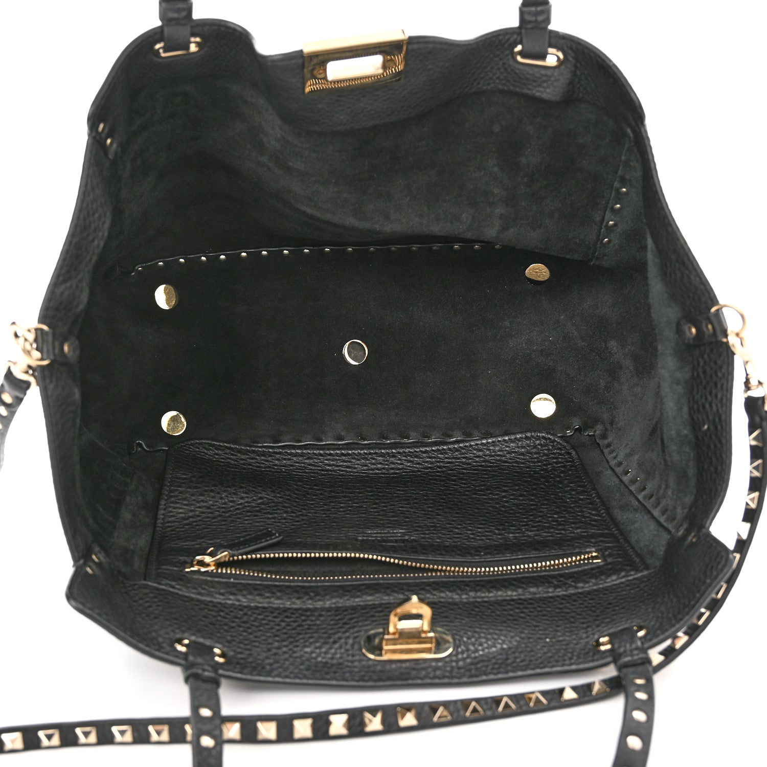 Valentino Garavani Pebbled Calfskin Medium Rockstud Tote Black 5 of 9