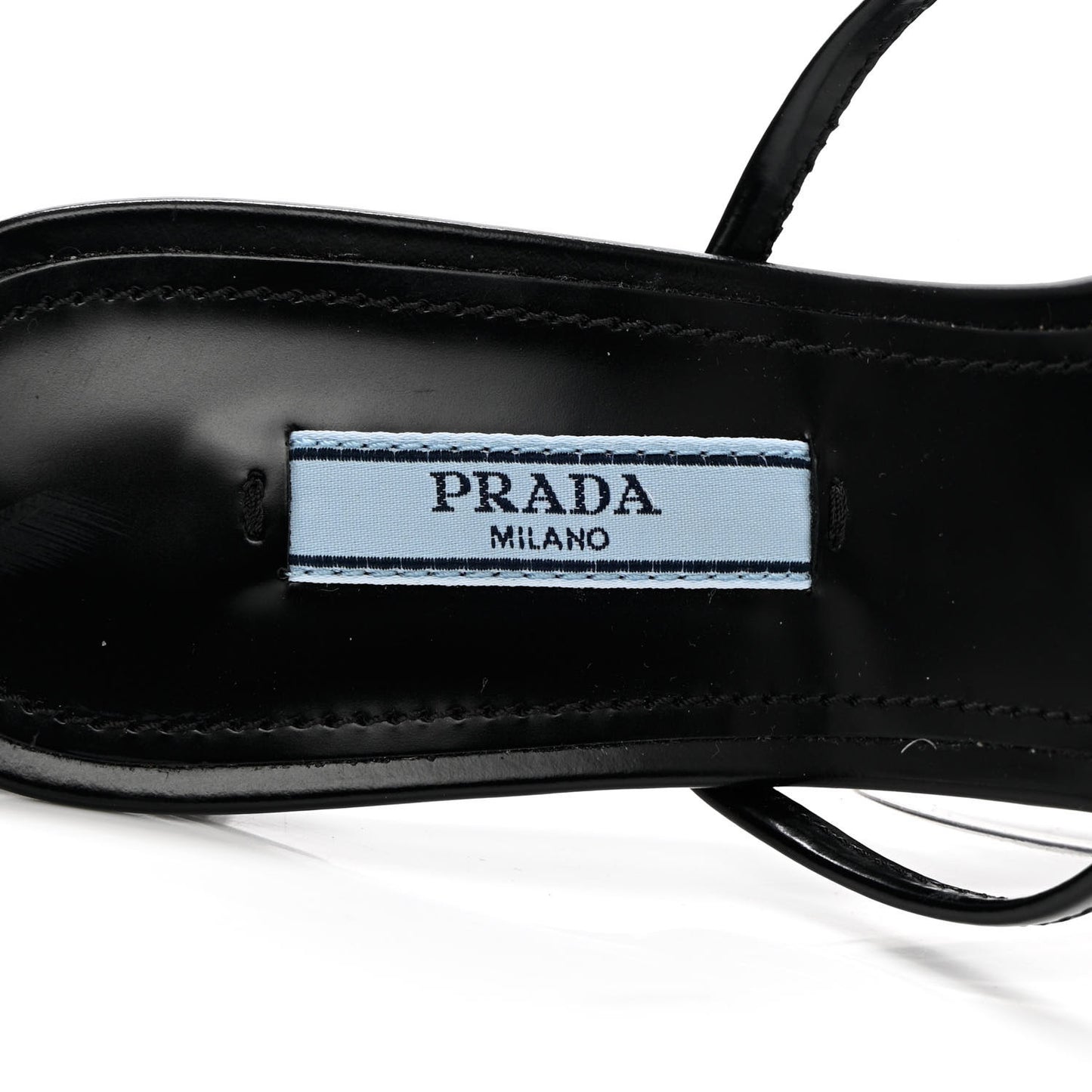 Plexiglass Calfskin Metal Triangle Logo 75mm Slide Sandals 37.5 Black