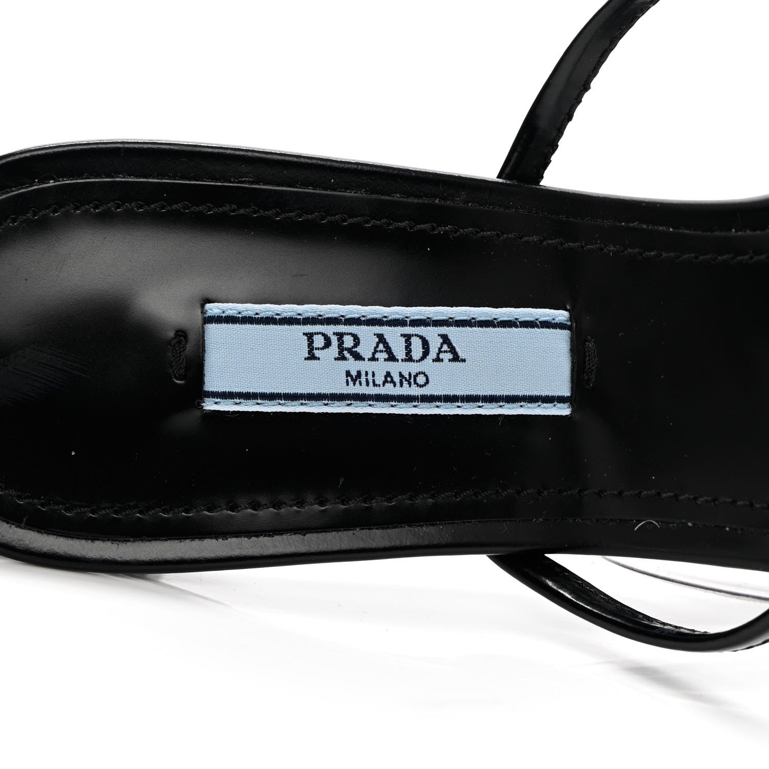 Prada Plexiglass Calfskin Metal Triangle Logo 75mm Slide Sandals 37.5 Black 7 of 12