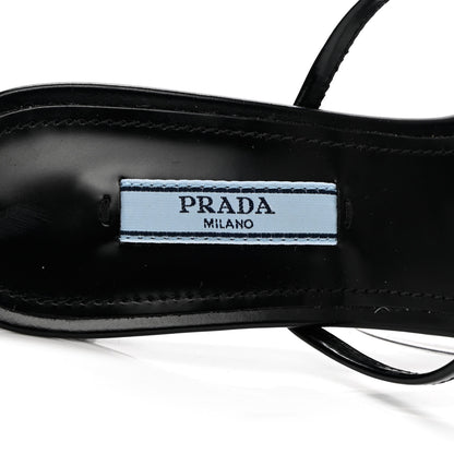 Prada Plexiglass Calfskin Metal Triangle Logo 75mm Slide Sandals 37.5 Black 7 of 12