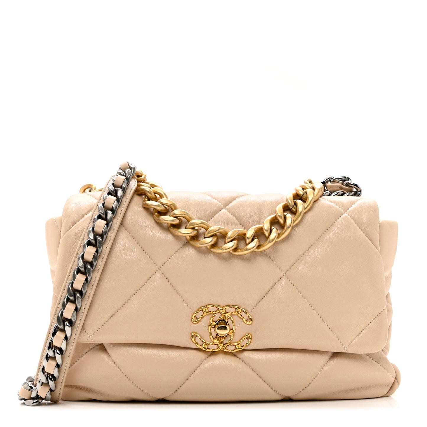 Lambskin Quilted Large Chanel 19 Flap Light Beige