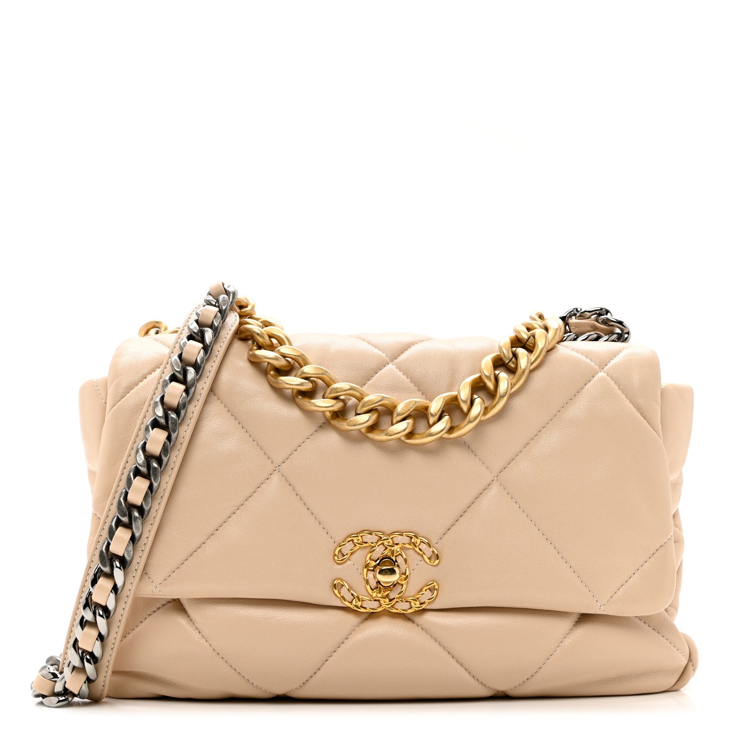 Chanel Lambskin Quilted Large Chanel 19 Flap Light Beige 1 of 9
