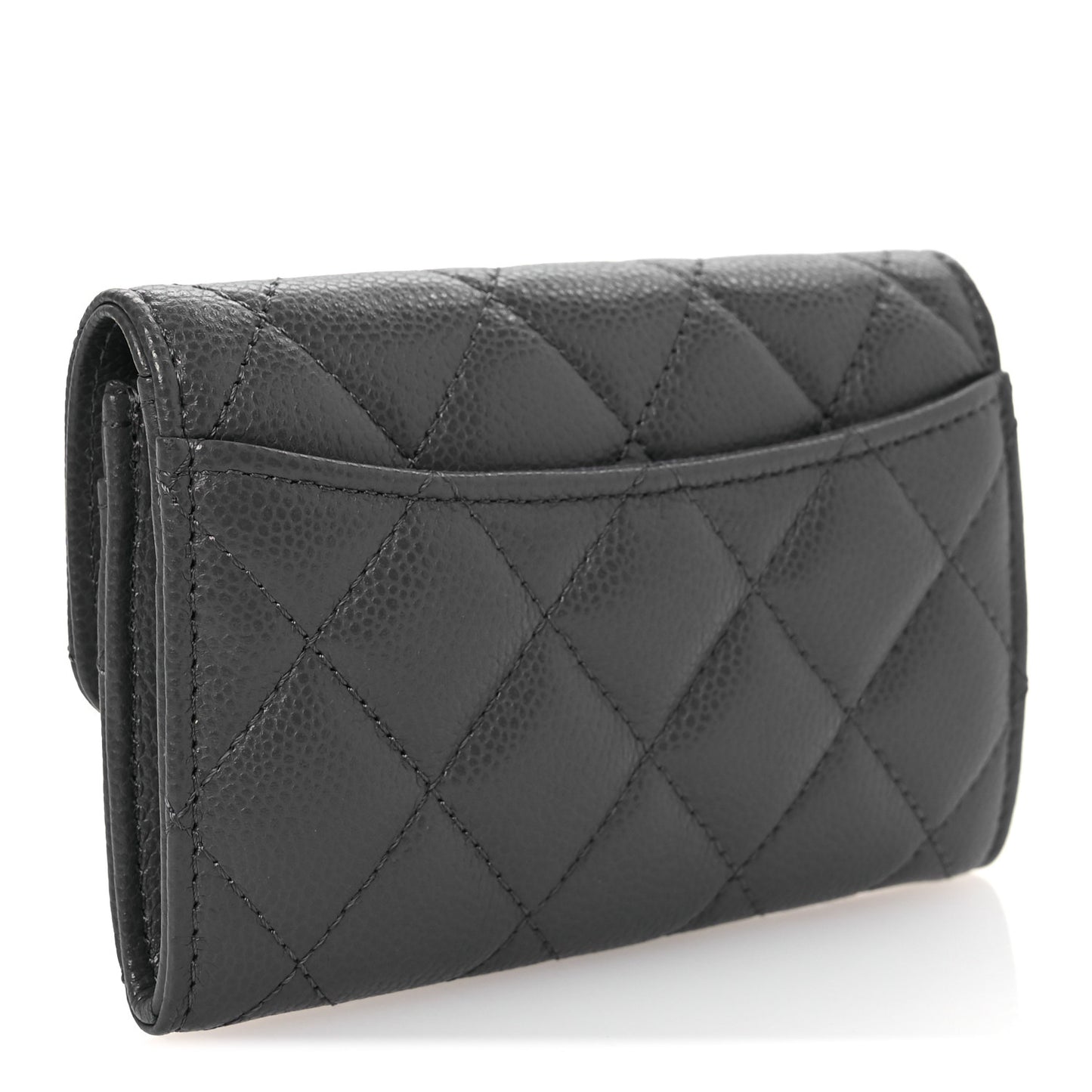 Caviar Quilted Flap Card Holder Wallet Dark Grey