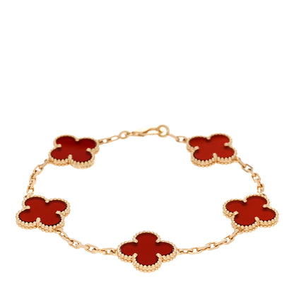 Van Cleef & Arpels 18K Yellow Gold Carnelian 5 Motifs Vintage Alhambra Bracelet 1 of 5
