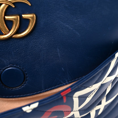 Gucci Calfskin Matelasse GucciGhost Medium GG Marmont Chain Shoulder Bag Blue Agata Hibiscus Red 14 of 14