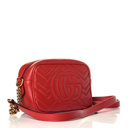 Gucci Calfskin Matelasse Mini GG Marmont Chain Shoulder Bag Hibiscus Red 3 of 9