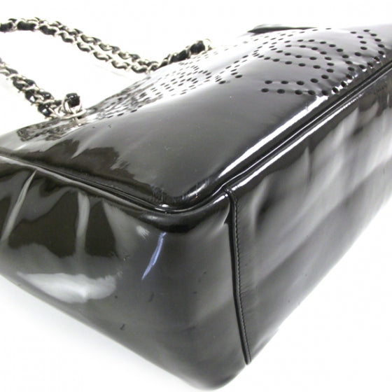Patent Perforated CC Shopping Tote Black