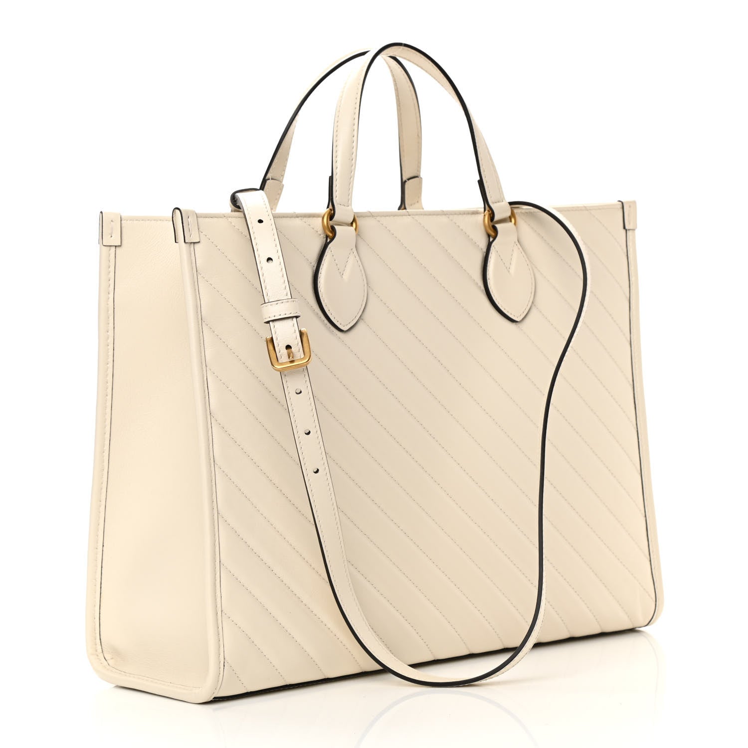 Gucci Azalea Calfskin Matelasse Diagonal GG Marmont Tote Bag Mystic White 3 of 12