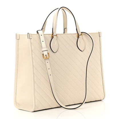 Gucci Azalea Calfskin Matelasse Diagonal GG Marmont Tote Bag Mystic White 3 of 12