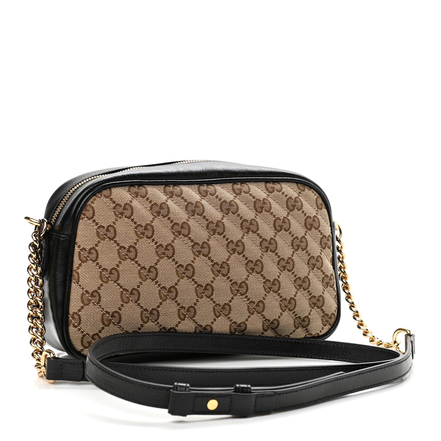 Gucci Monogram Matelasse Diagonal Small GG Marmont Chain Shoulder Bag Beige Black 3 of 10