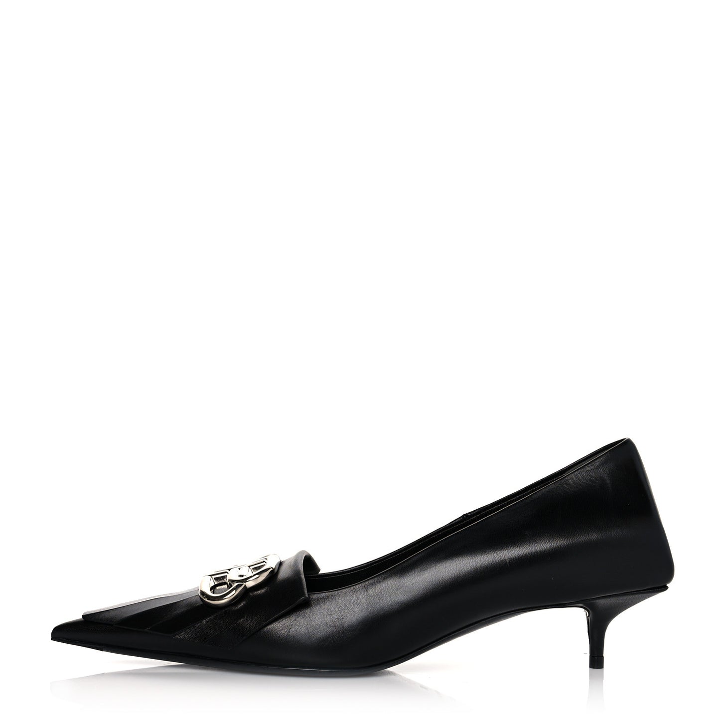 Shiny Kidskin Fringe Pointy Toe BB Knife Pumps 38 Black