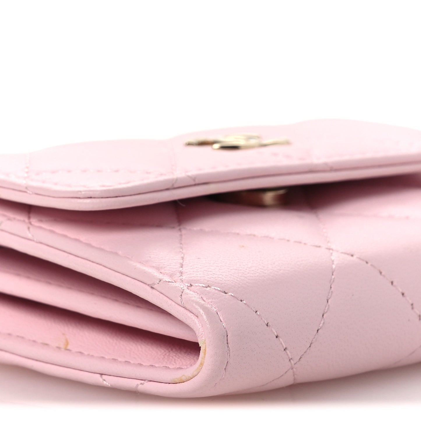 Lambskin Quilted Pearl Card Holder With Chain Light Pink