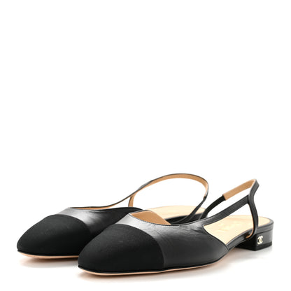 Chanel Goatskin Grosgrain Cap Toe CC Slingback Sandals 40 Black 4 of 9