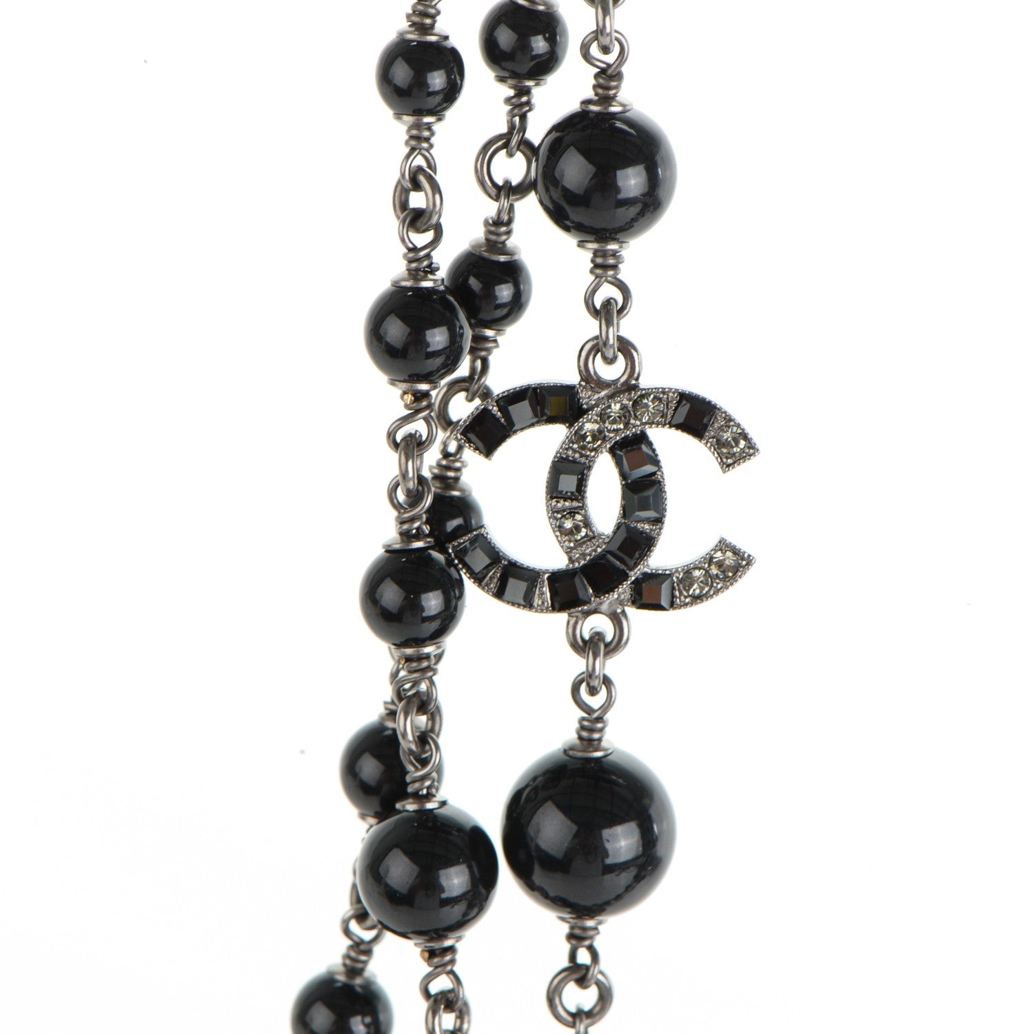 Chanel Baguette Crystal CC Beaded Long Necklace Black 3 of 5