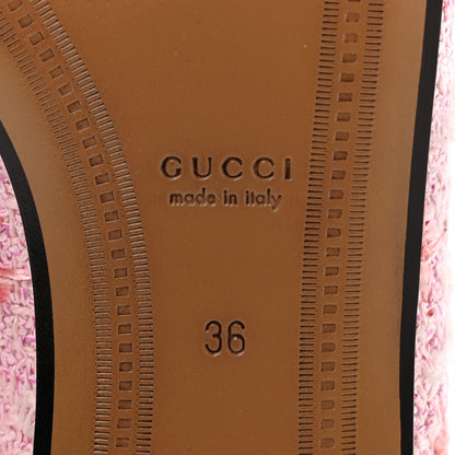 Gucci Wool Tweed Horsebit Womens Jordaan Loafers 36 Pink White Perfect Pink 8 of 8