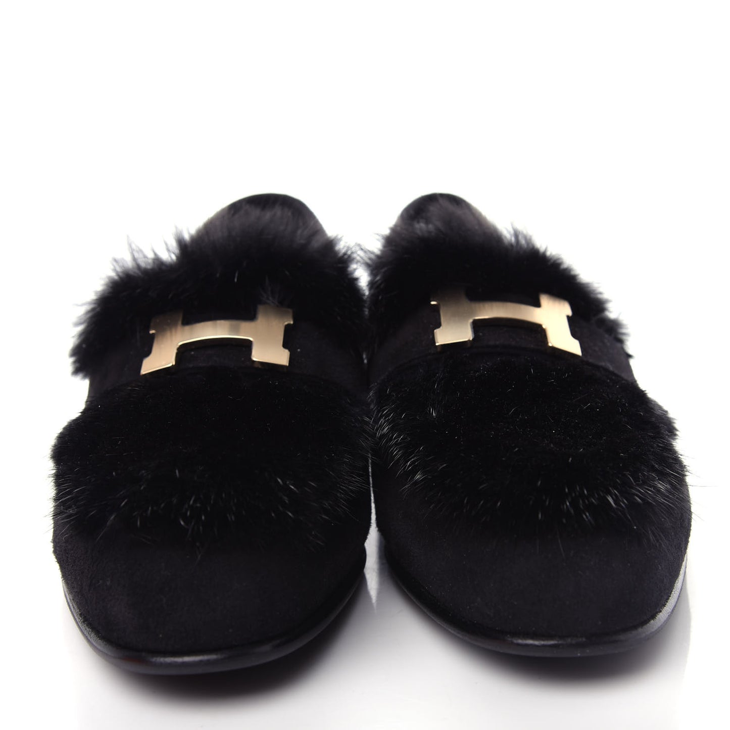 Mink Fur Suede Goatskin Paris Loafers 36.5 Black