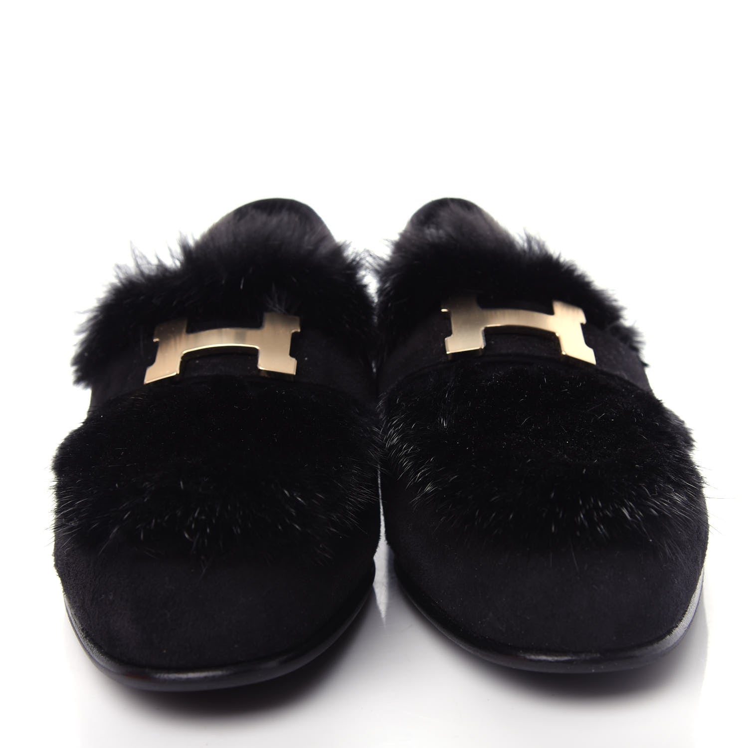 Hermes Mink Fur Suede Goatskin Paris Loafers 36.5 Black 5 of 11
