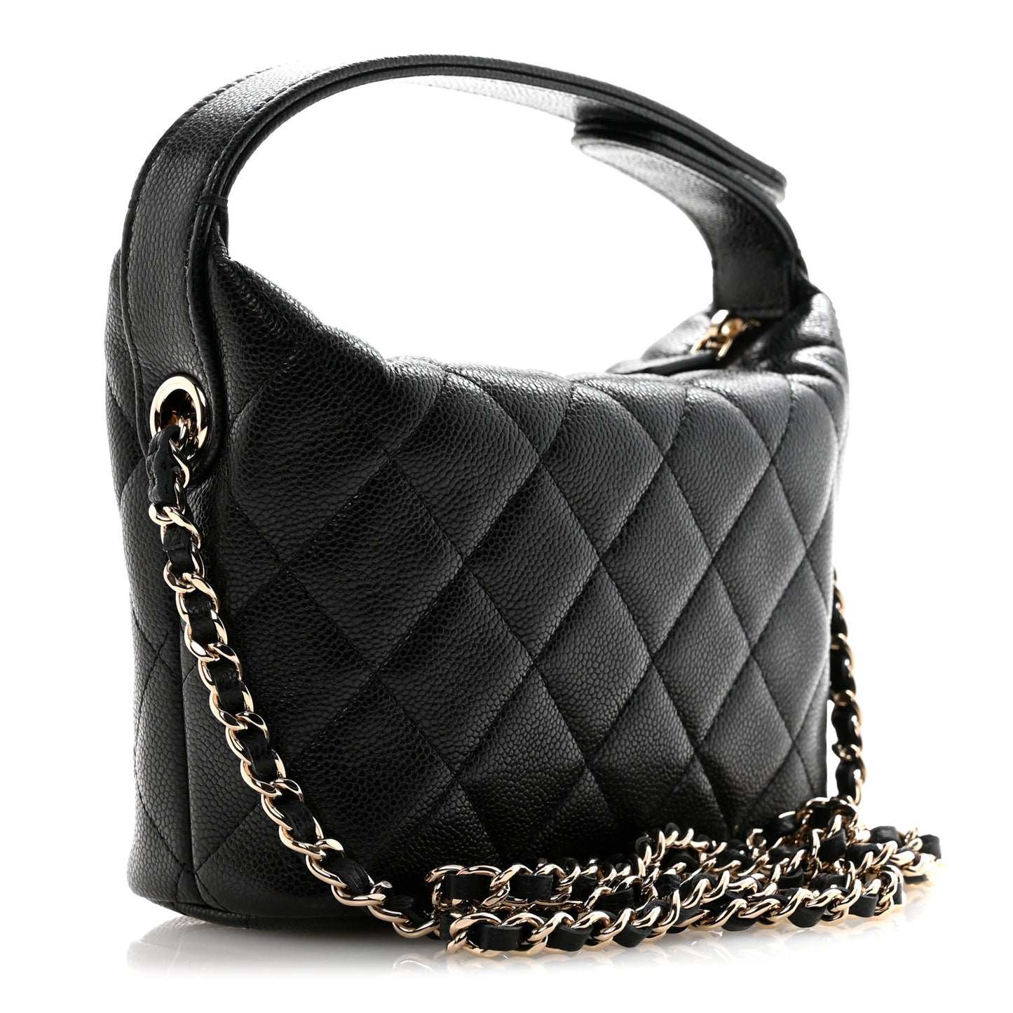 Caviar Quilted Hobo Clutch With Chain  Black