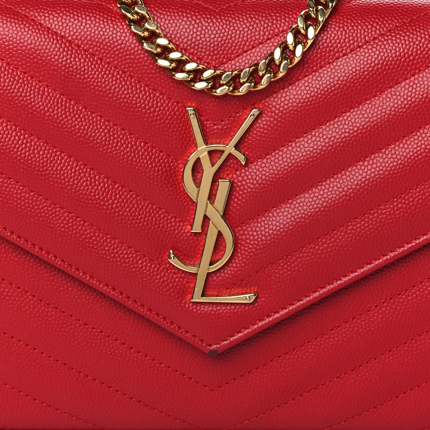 Saint Laurent Grain De Poudre Matelasse Chevron Monogram Chain Wallet Rouge Eros 7 of 11