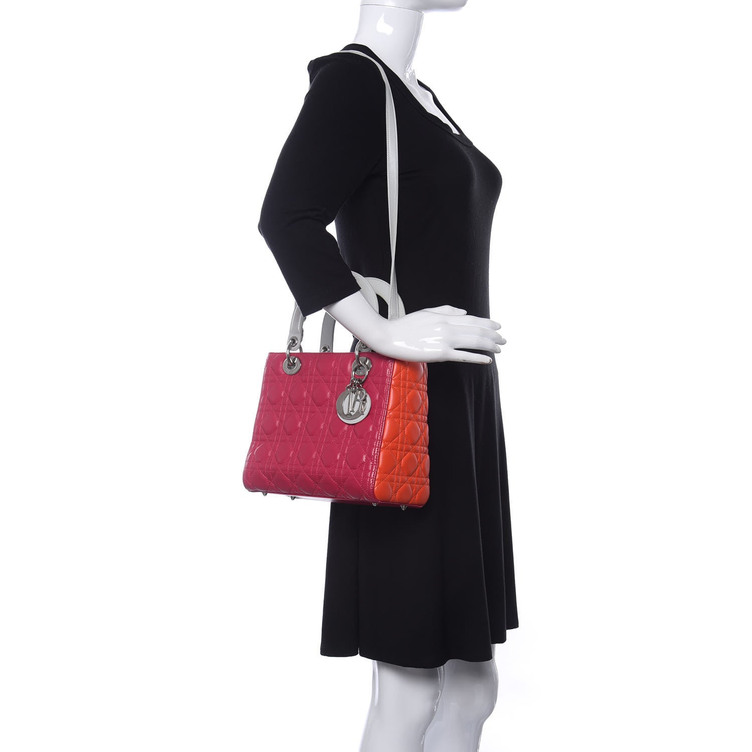 Christian Dior Lambskin Cannage Medium Tri-Color Lady Dior Fuchsia Orange 2 of 10
