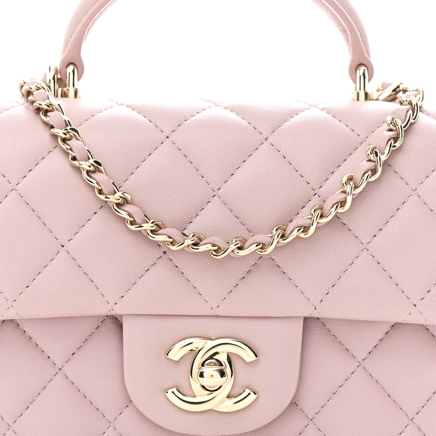 Lambskin Quilted Mini Top Handle Rectangular Flap Light Pink