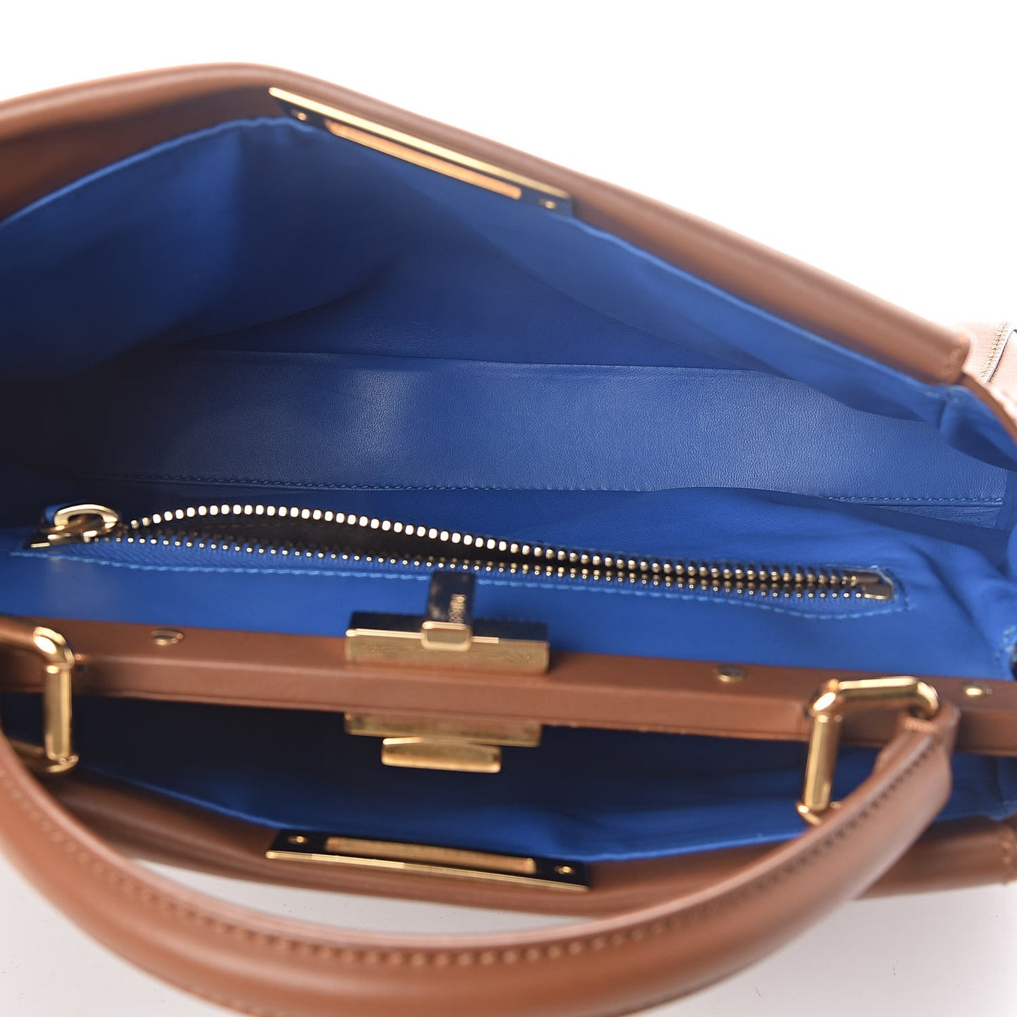 Vitello Morgan Shiny Nappa Medium Peekaboo Iconic Satchel Cuoio Bluette