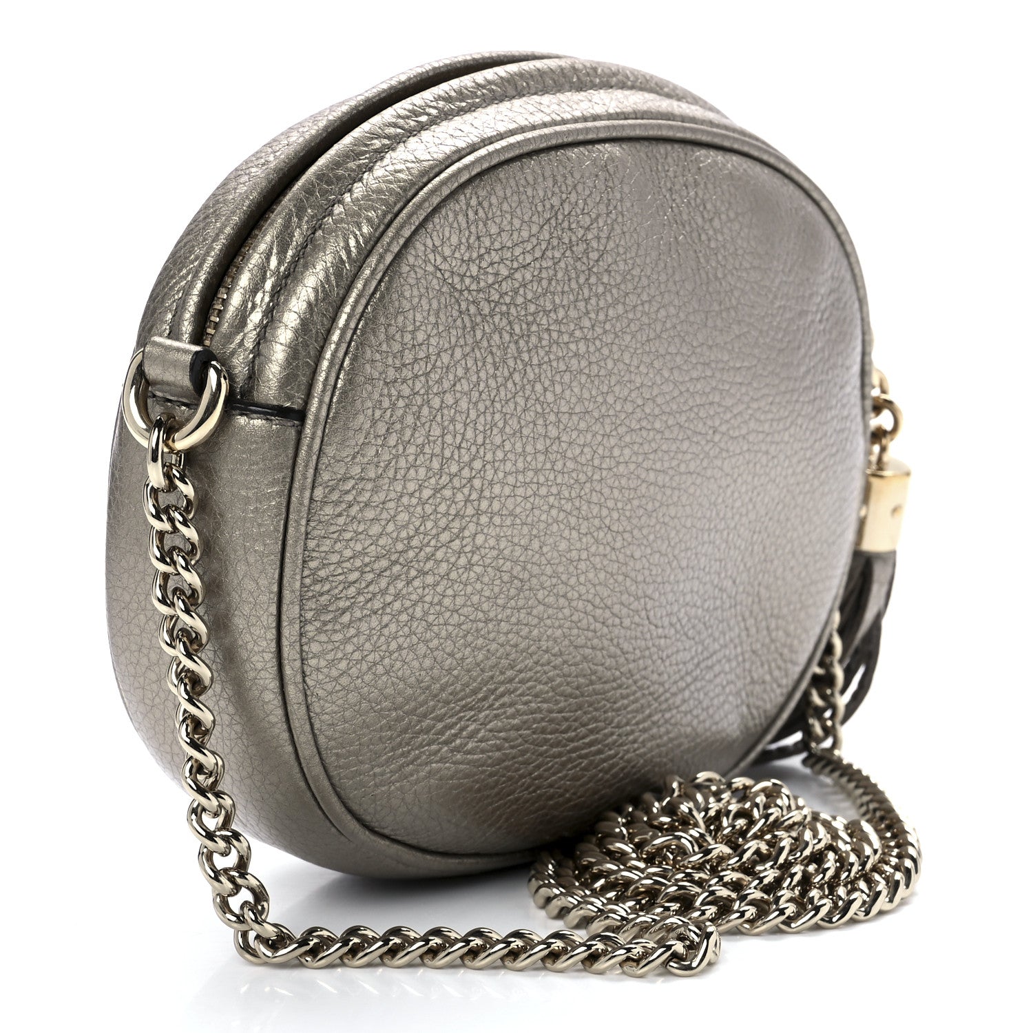 Gucci Metallic Pebbled Calfskin Mini Soho Chain Bag Golden Beige 2 of 11