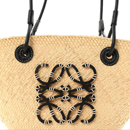Loewe Calfskin Raffia Paulas Ibiza Small Anagram Basket Tote Bag Natural Black 7 of 10