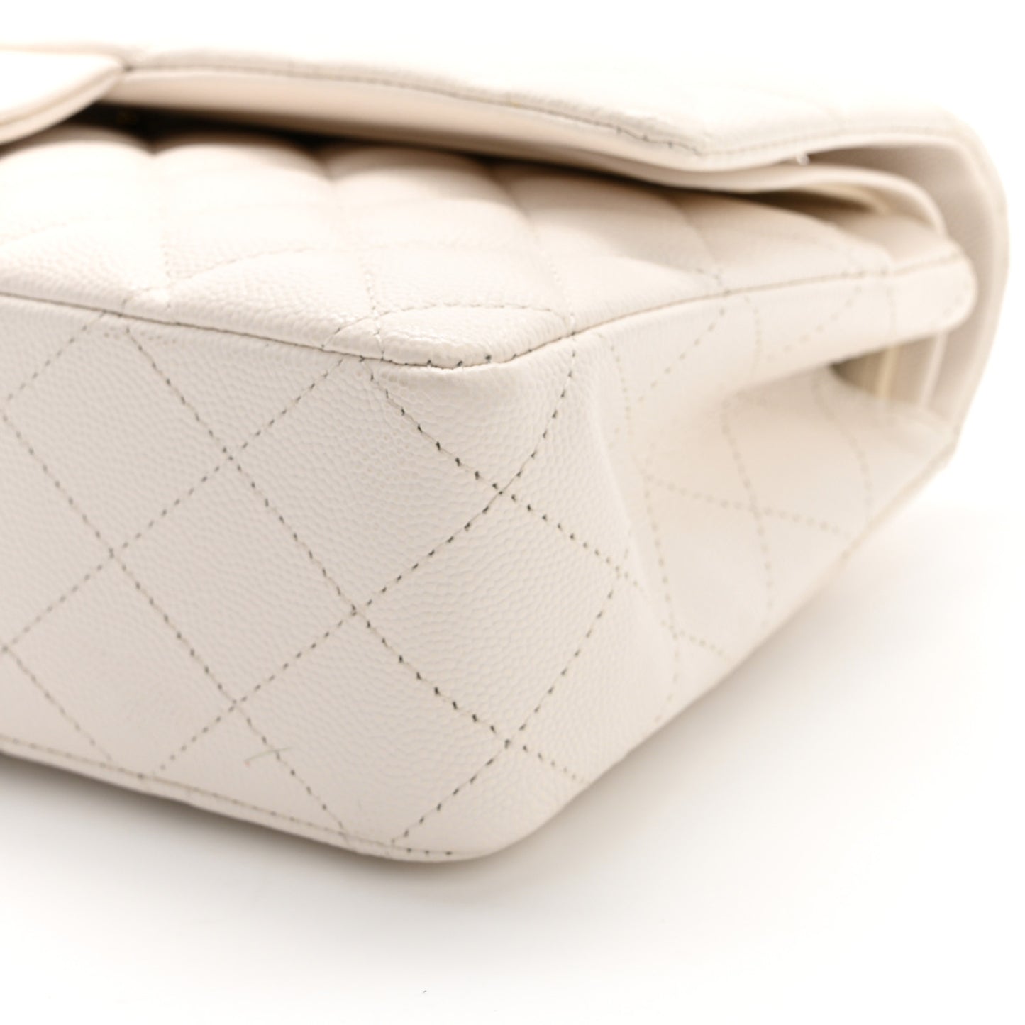 Caviar Quilted Medium Double Flap White