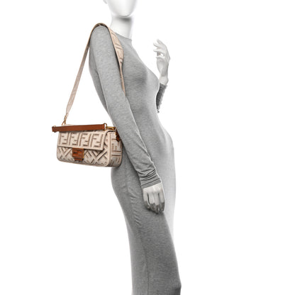 Fendi Canvas Cuoio Agata FF Ajour Embroidered Baguette Grezzo Cuoio 2 of 9