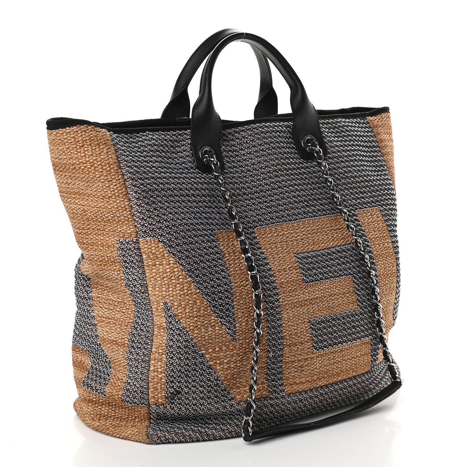 Chanel Mixed Fibers Shopping Bag Blue Beige 2 of 13