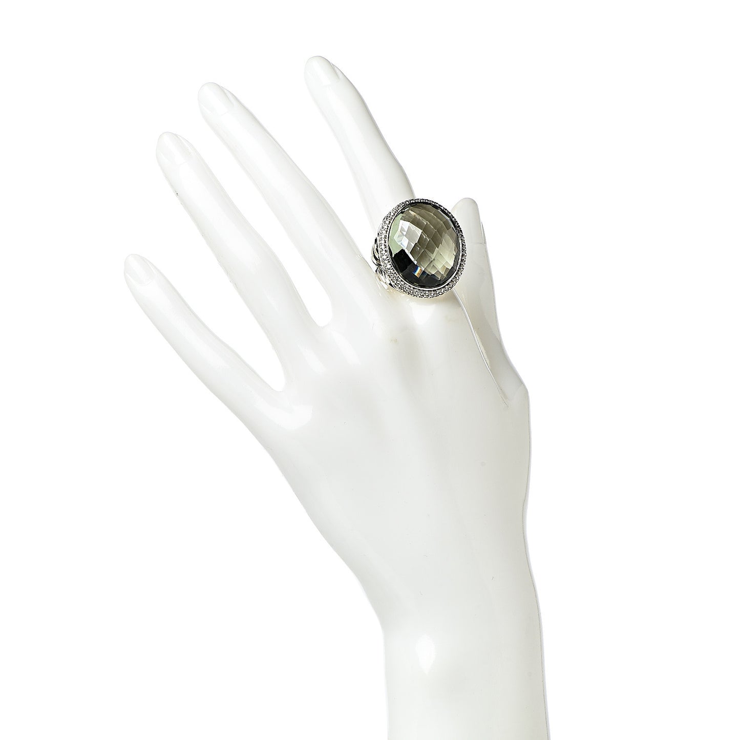 Sterling Silver Prasiolite Diamond 18mm Signature Oval Ring 54 6.75