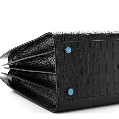 Saint Laurent Calfskin Crocodile Embossed Small Sac de Jour Black 9 of 11
