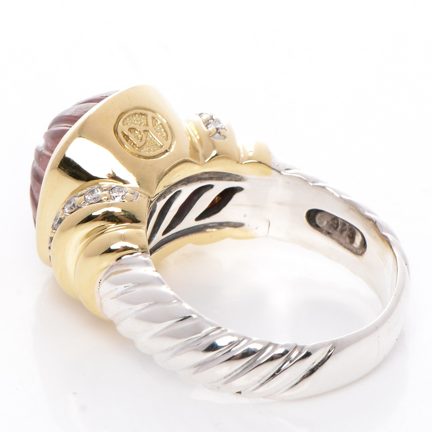 David Yurman Sterling Silver 18K Gold Diamond Carved Tourmaline 14mm Ring 59.5 9 3 of 4