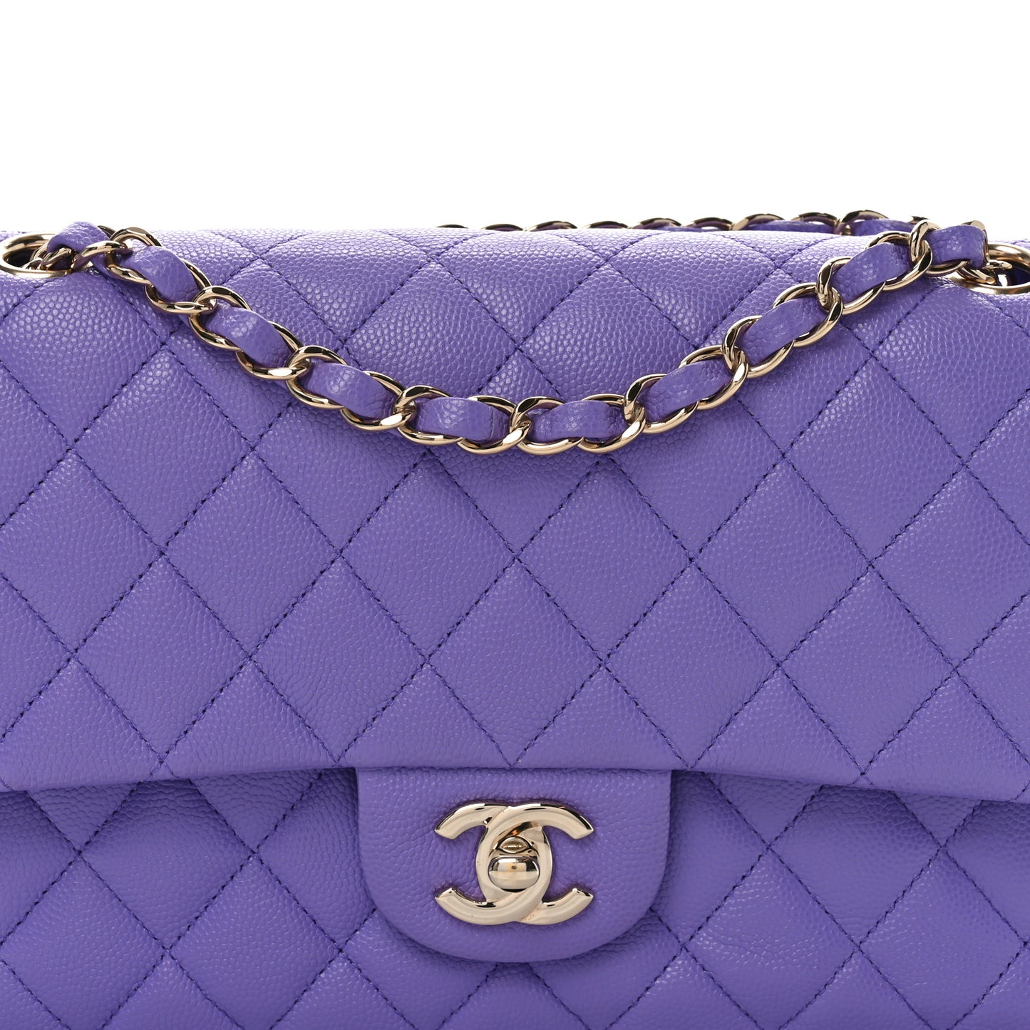 Caviar Quilted Medium Double Flap Purple