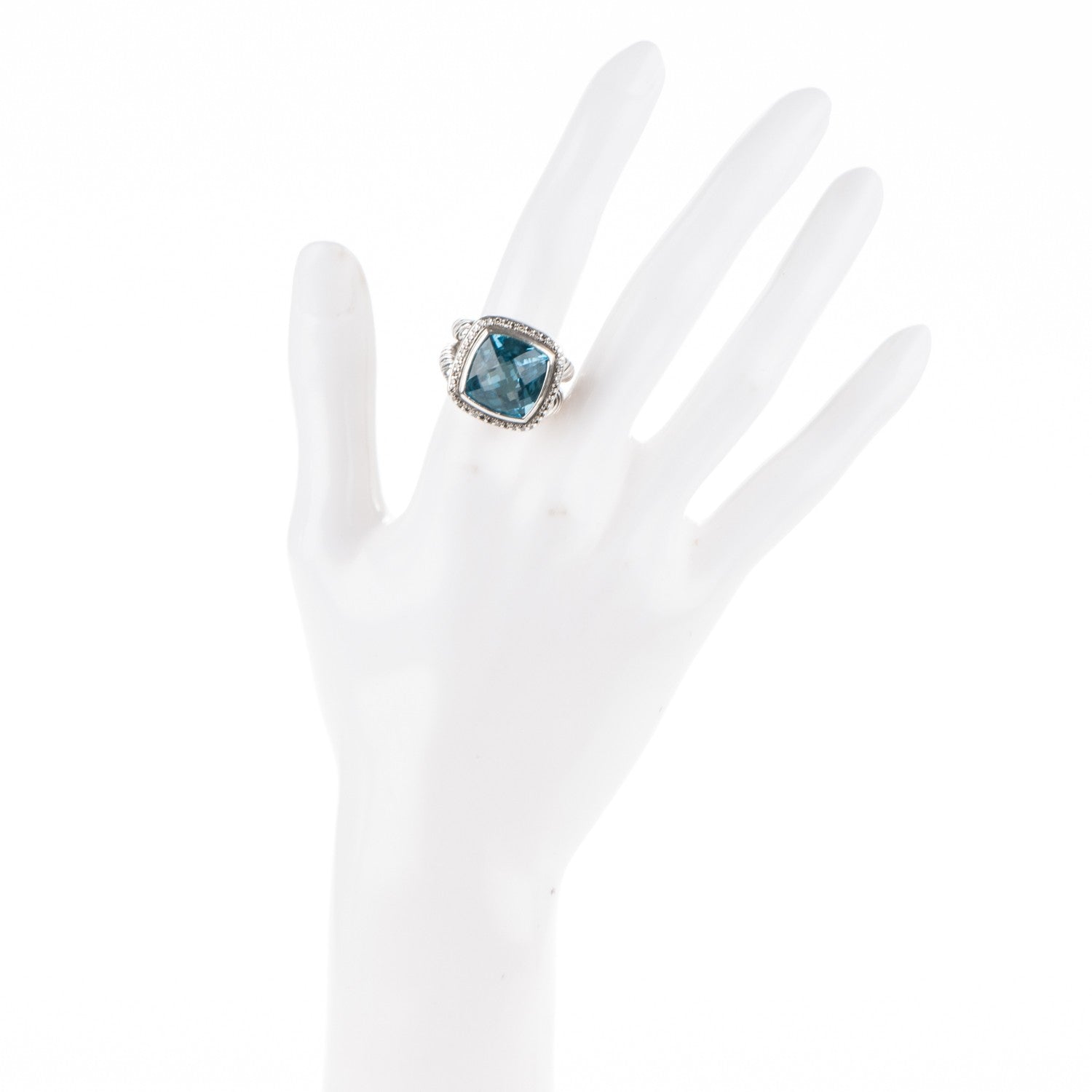 David Yurman Sterling Silver Diamond Blue Topaz 14mm Albion Ring 56 7.5 2 of 5