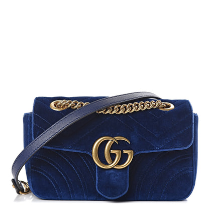 Gucci Velvet Matelasse Mini GG Marmont Shoulder Bag Cobalt Blue 1 of 9