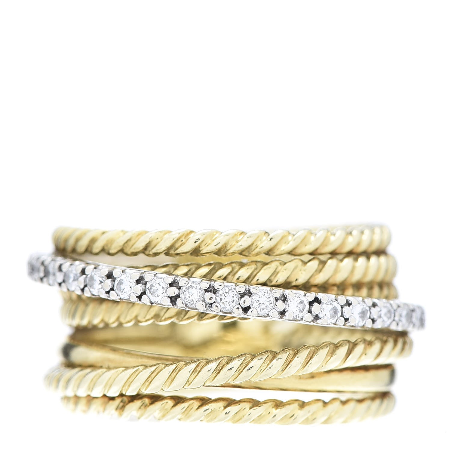 David Yurman 18K Yellow Gold Diamond 11mm Wide Crossover Ring 51 5.75 1 of 6