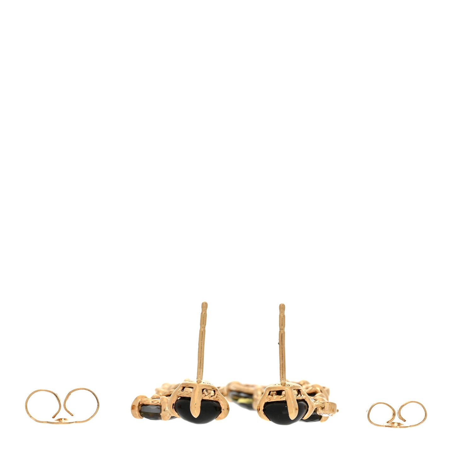 18K Yellow Gold Diamond Black Onyx Black Orchid Chatelaine Drop Earrings