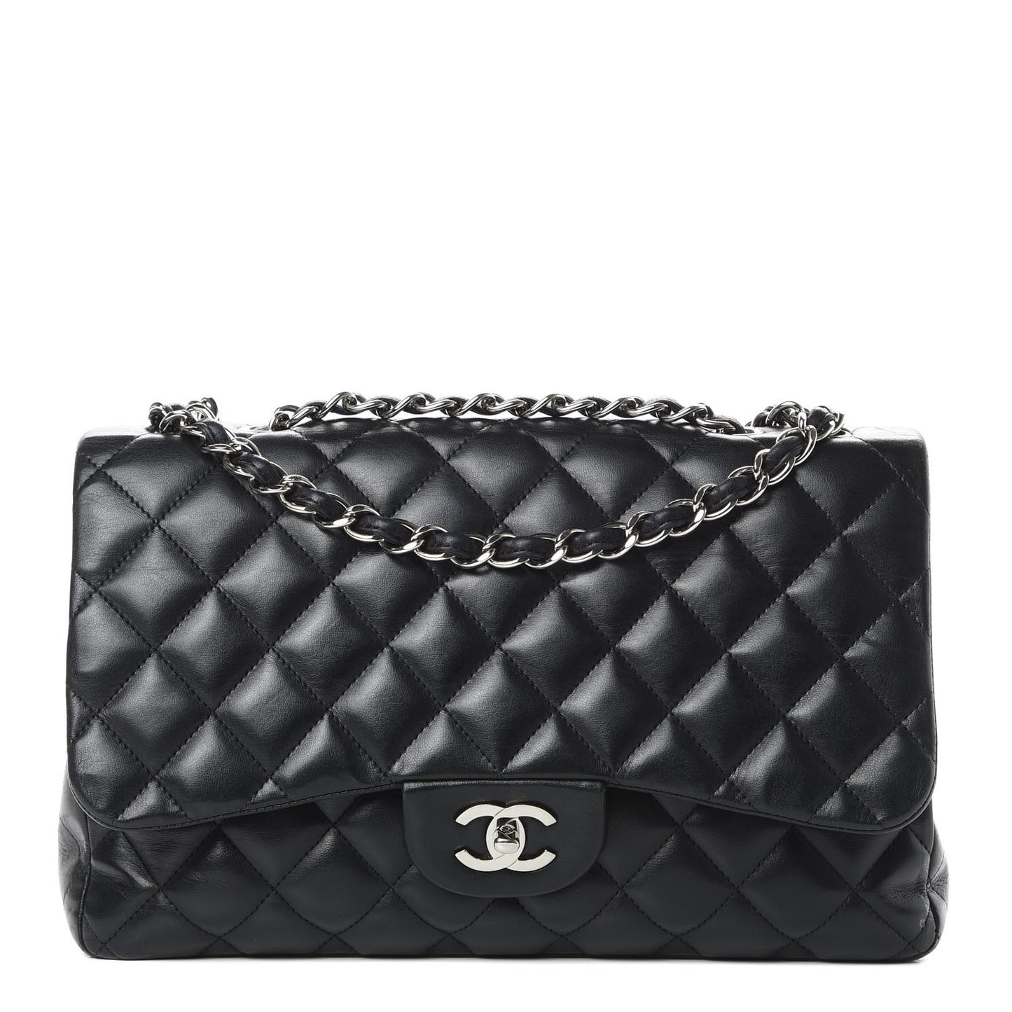 Lambskin Quilted Jumbo Single Flap Black