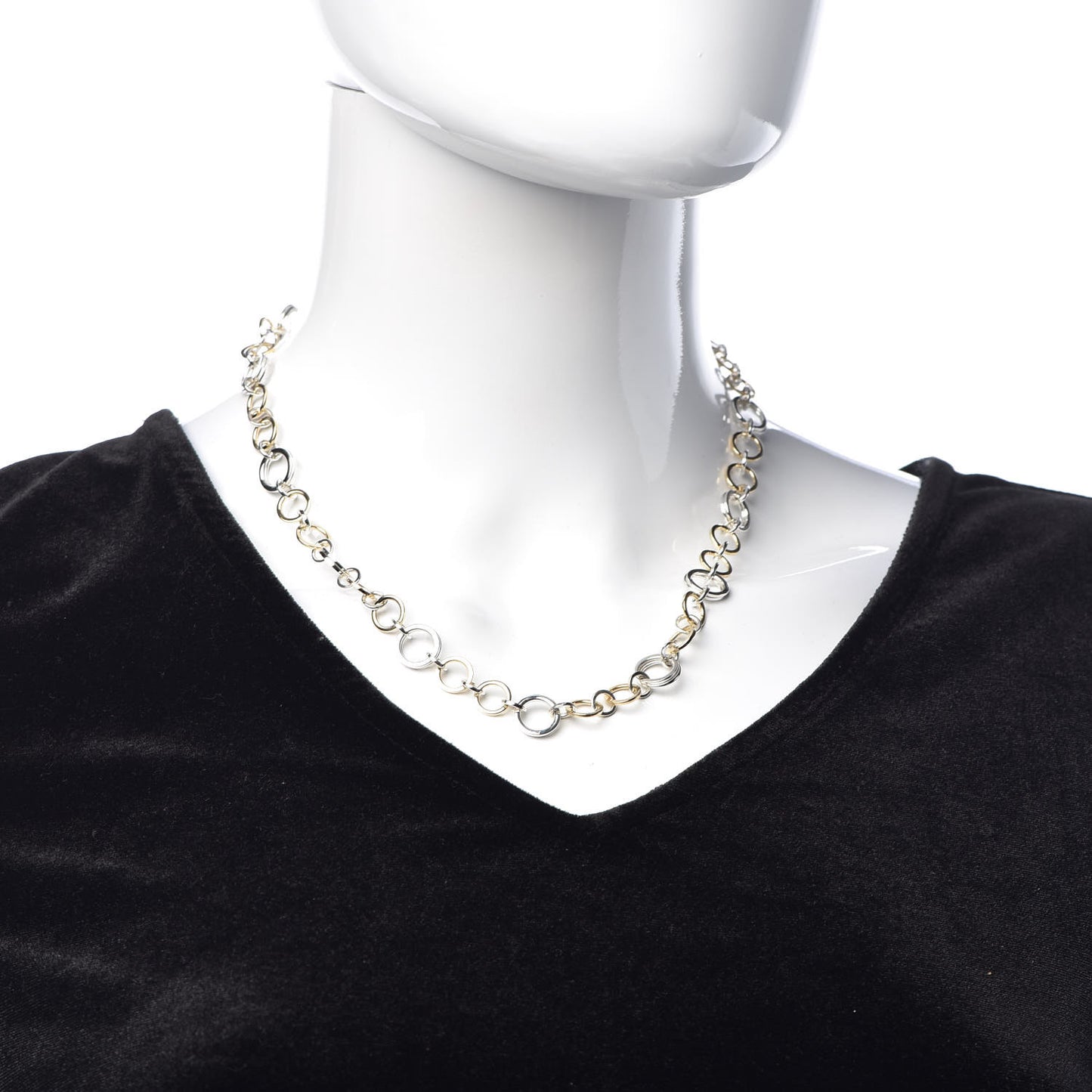 18K Yellow Gold Sterling Silver Circle Link Necklace