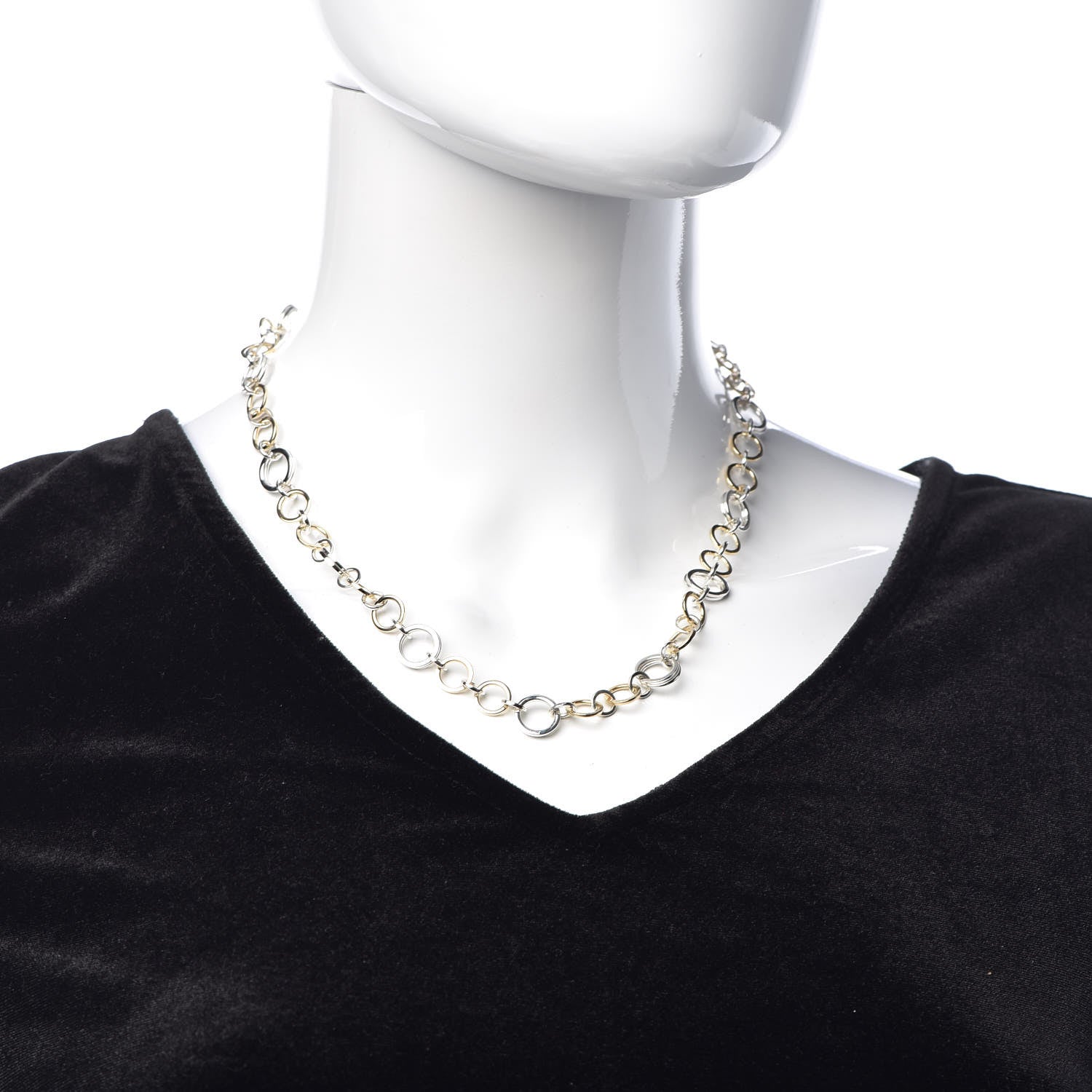 Tiffany 18K Yellow Gold Sterling Silver Circle Link Necklace 2 of 5