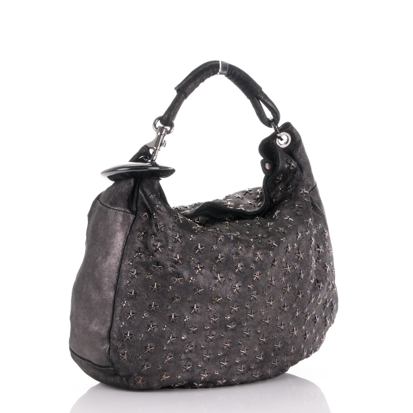 Metallic Calfskin Star Studded Large Sky Hobo Anthracite