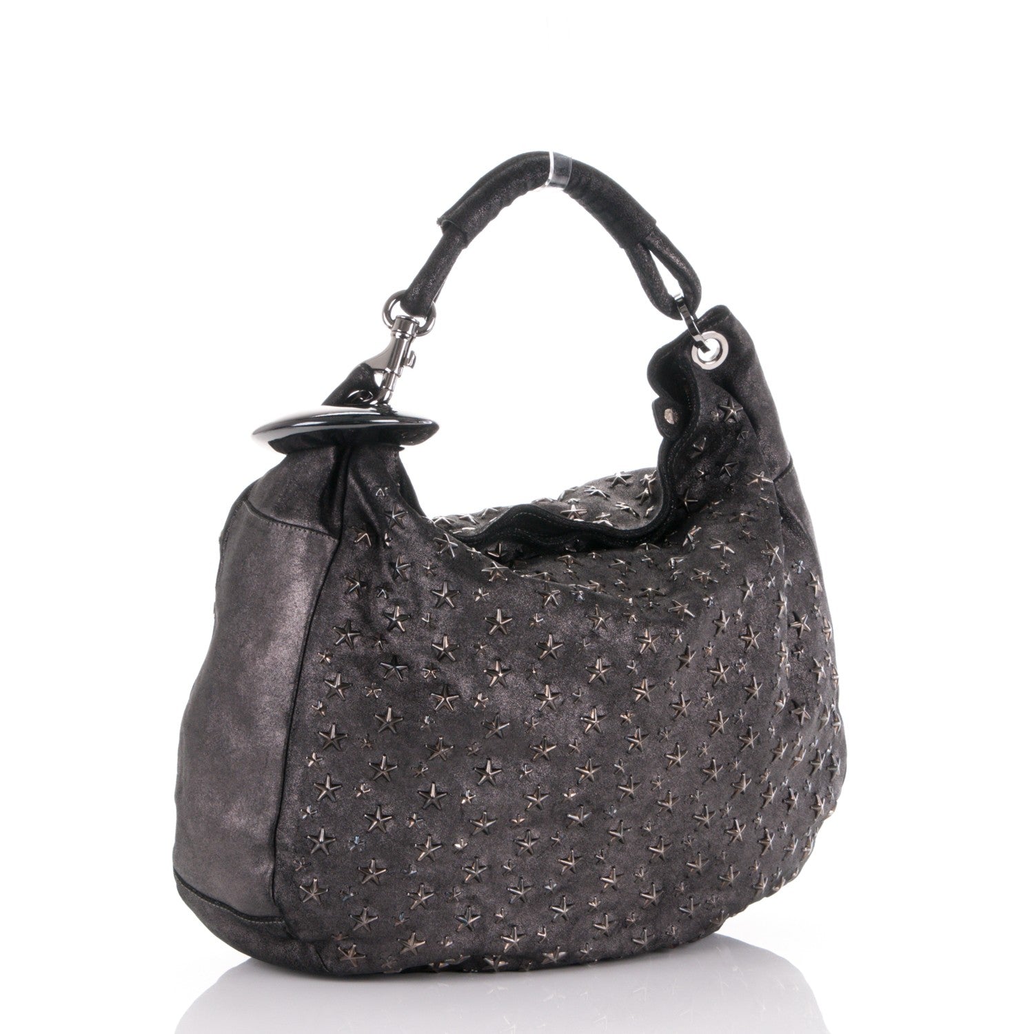 Jimmy Choo Metallic Calfskin Star Studded Large Sky Hobo Anthracite 3 of 6