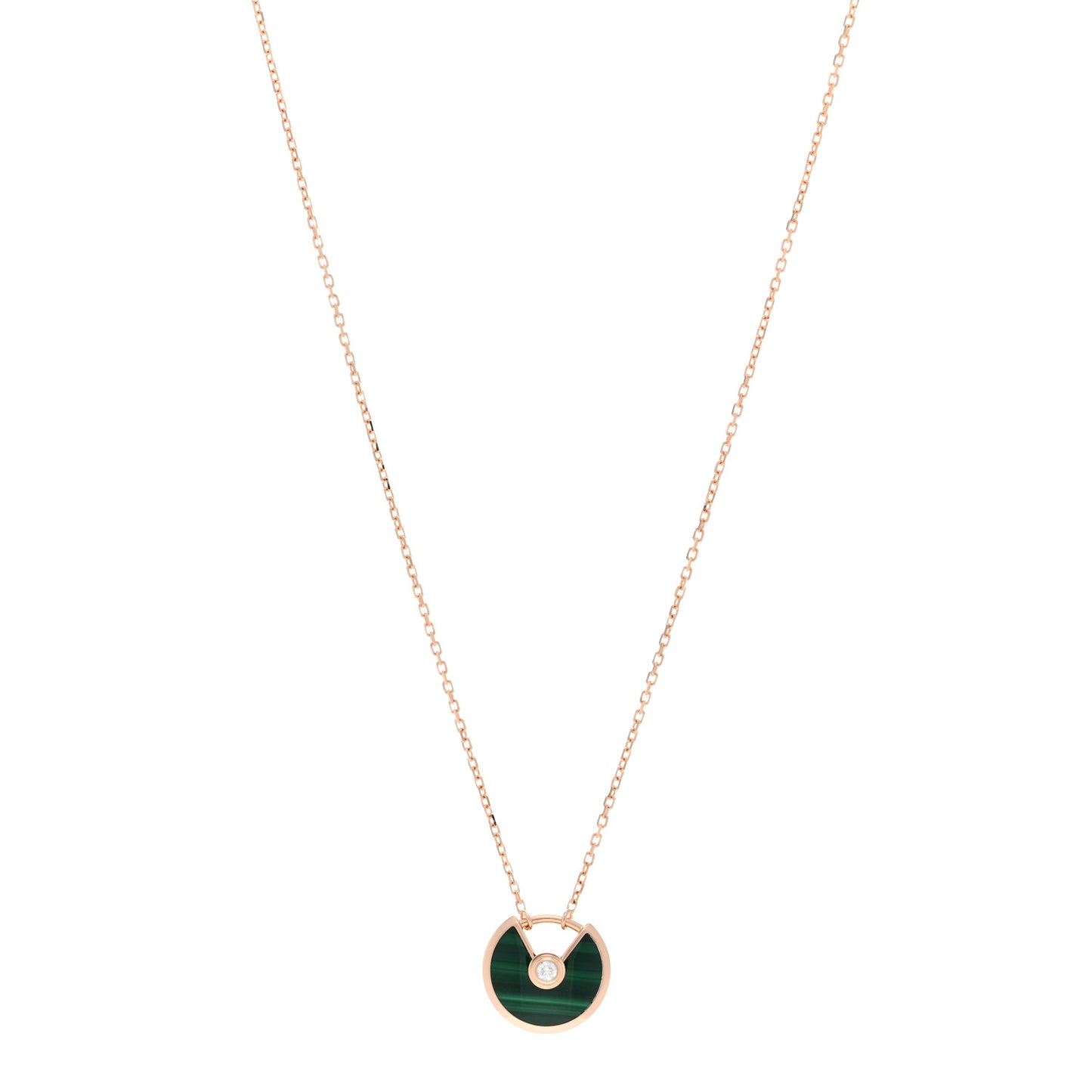 18K Pink Gold Diamond Malachite XS Amulette de Cartier Pendant Necklace