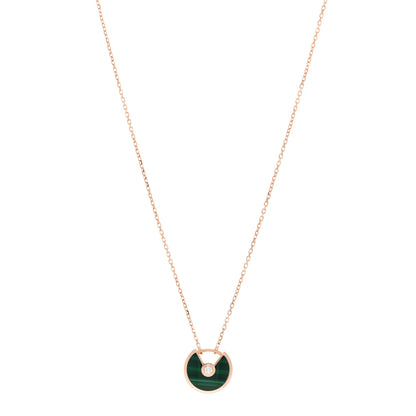 Cartier 18K Pink Gold Diamond Malachite XS Amulette de Cartier Pendant Necklace 1 of 5