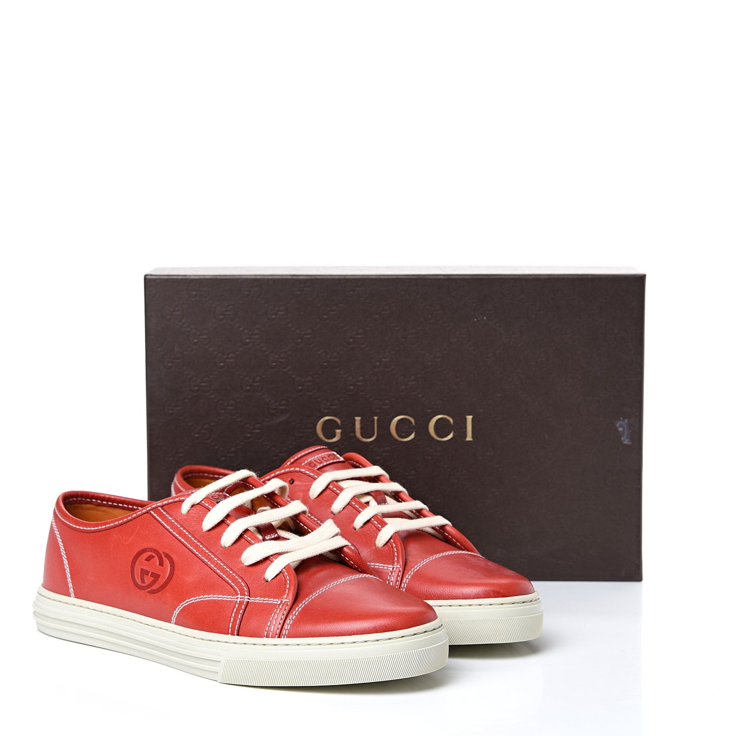 Calfskin Womens Interlocking G Sneakers 40 Red