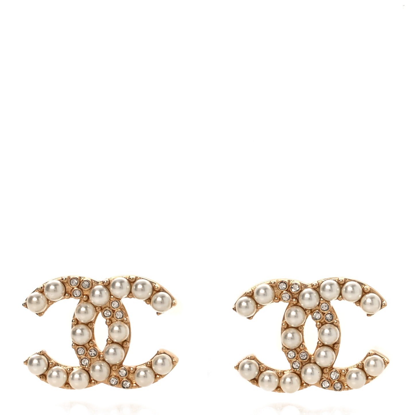 Pearl Crystal CC Earrings Gold